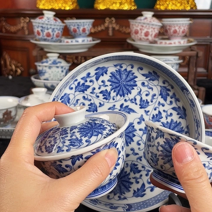 缠枝莲三件套茶具