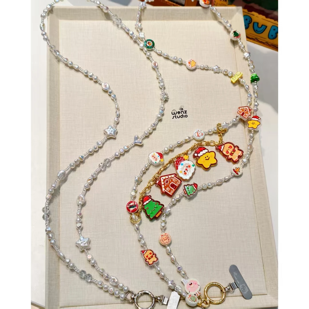 雪地精灵-纯白巴洛克串珠手机斜挎链手机链包挂便携