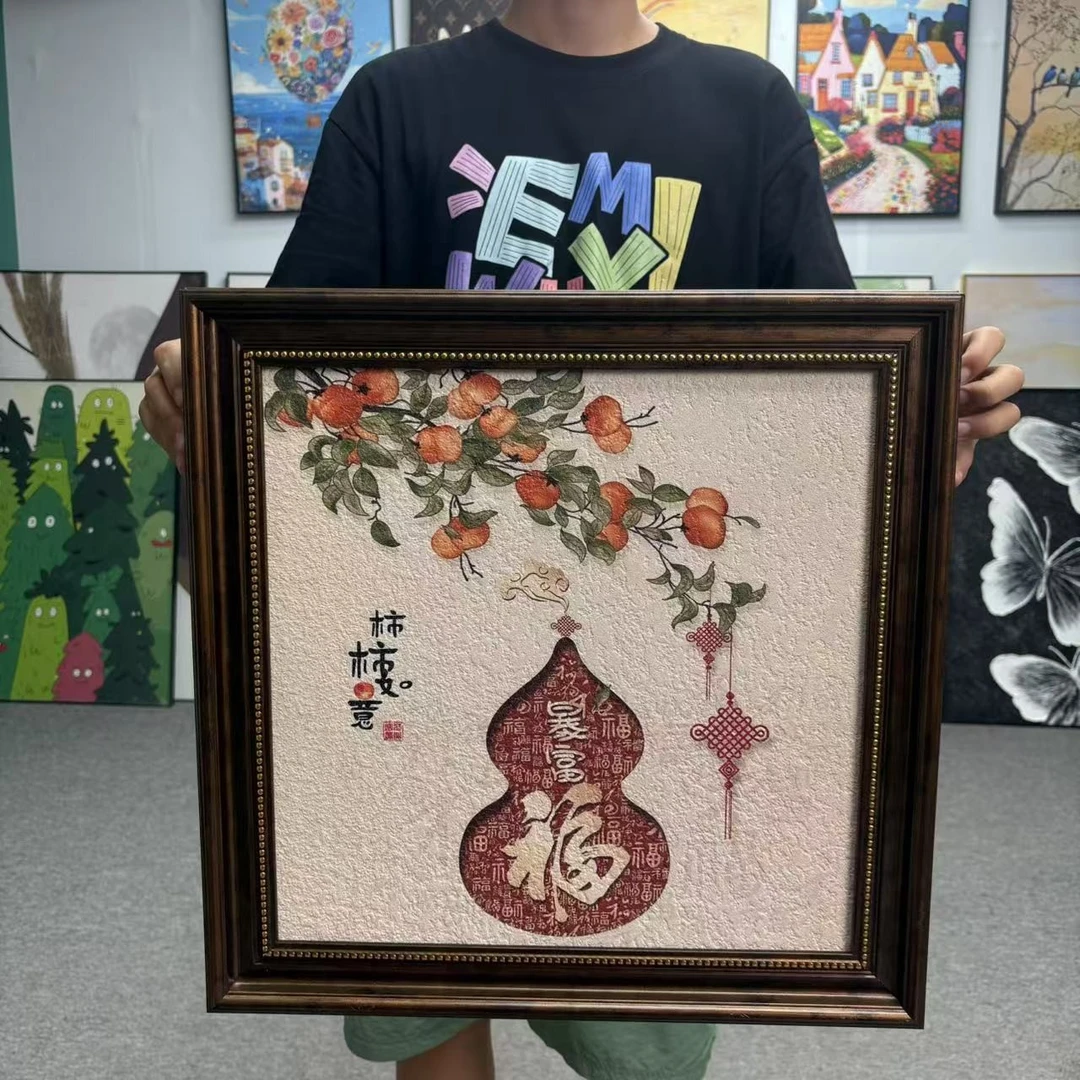 葫芦挂画餐厅装饰画轻奢新款寓意好玄关挂画客厅背景墙壁画5050