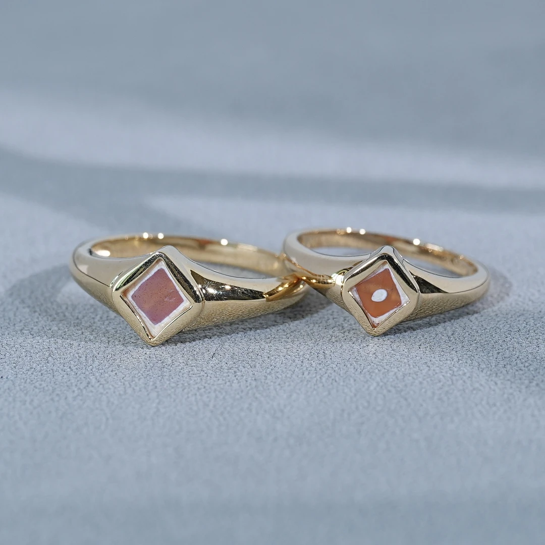 【古珠戒指】9mm-13mm 千年pyu系满朱砂镶蚀红玉髓星辰板&方板对戒