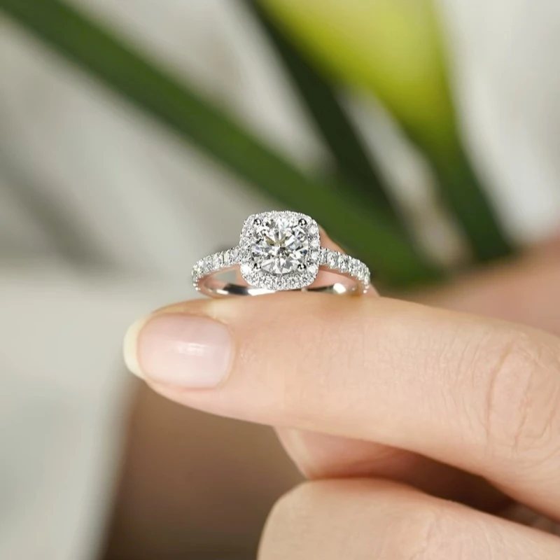 方包围镶 18K金100分镶口戒托空托 钻石海洋（定制)