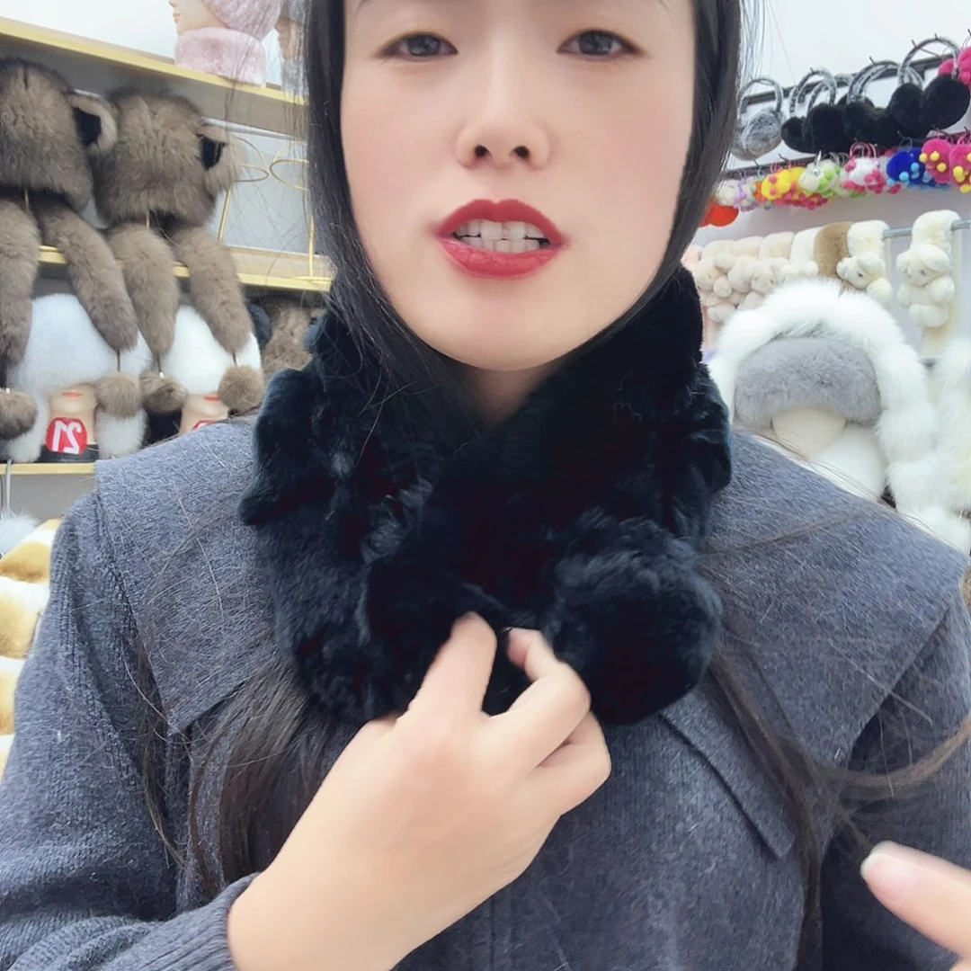 兔毛黑色兔毛瑕疵围巾