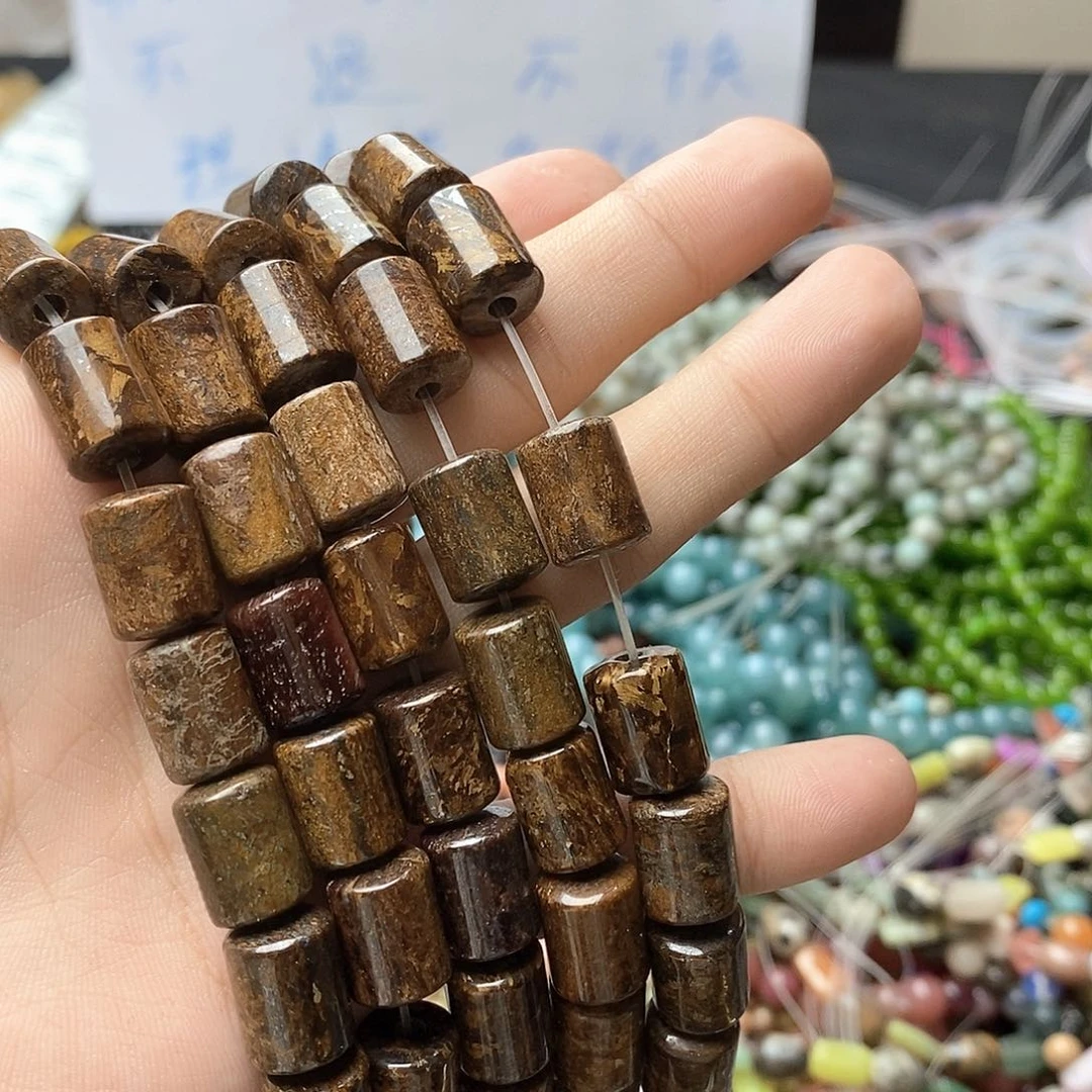 玛瑙/玉髓未镶嵌珠宝半成品一条天然13X10mm黄铜矿桶珠