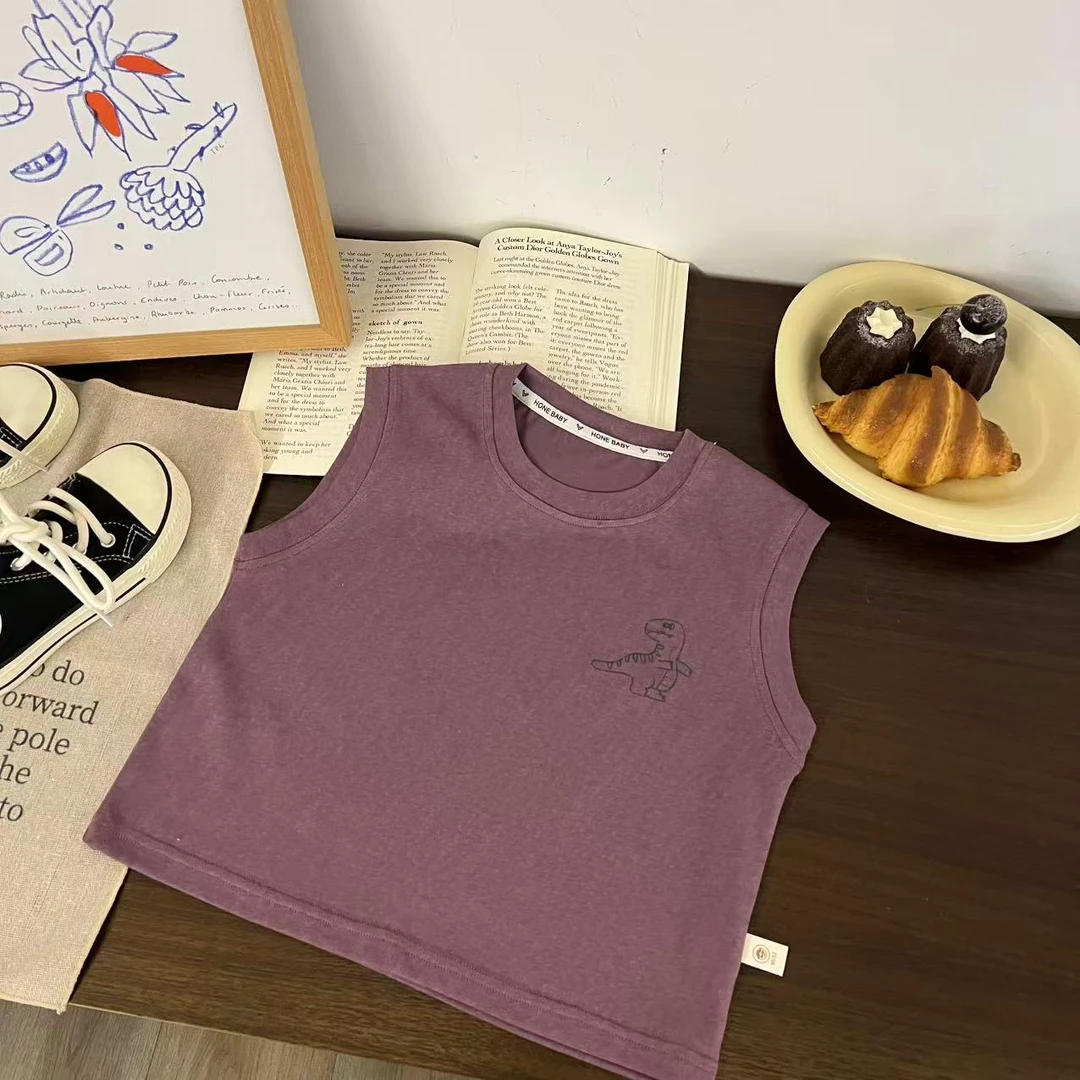 儿童夏季卡通印小恐龙无袖背心H2242