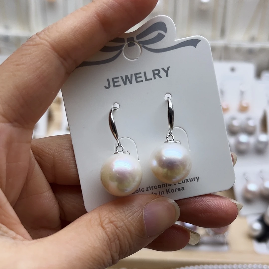 耳饰淡水珍珠银S925镶嵌13.2有瑕疵