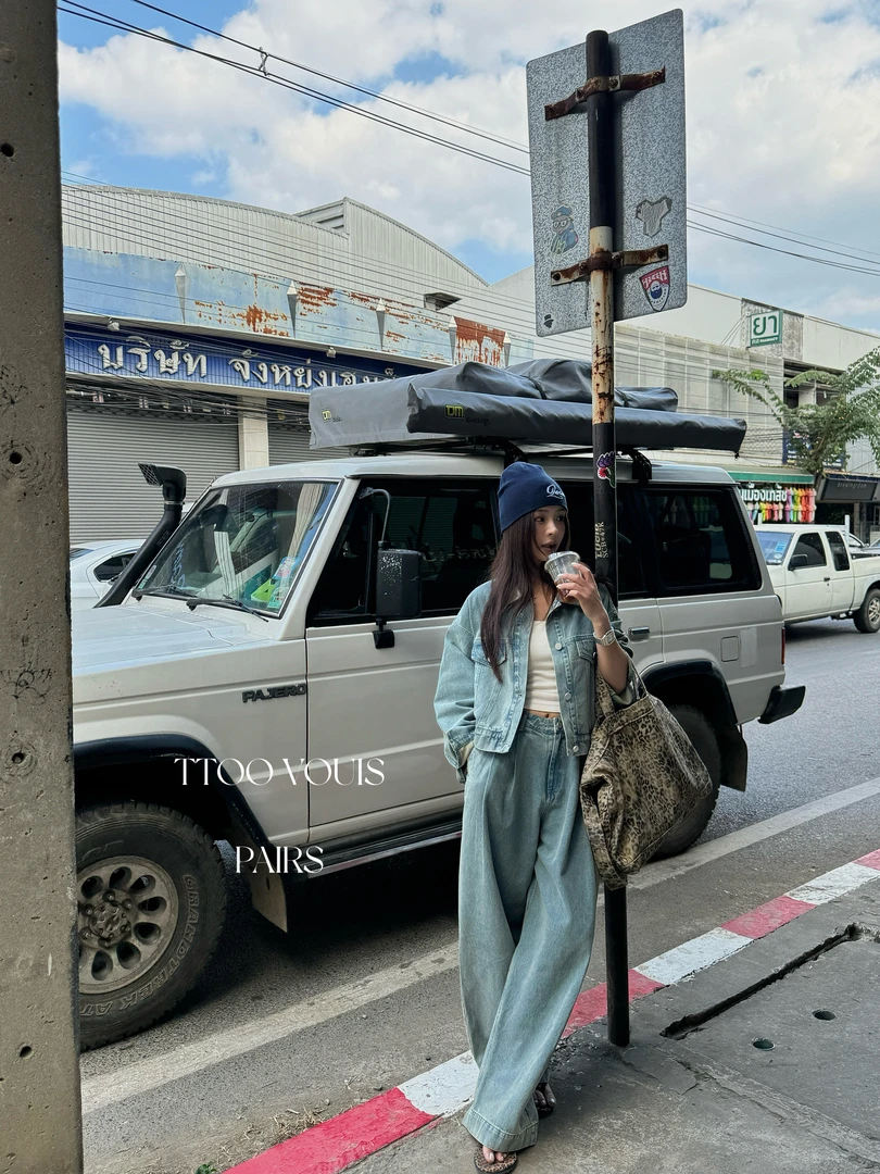 【幸运日】时尚宽松牛仔复古两件套装