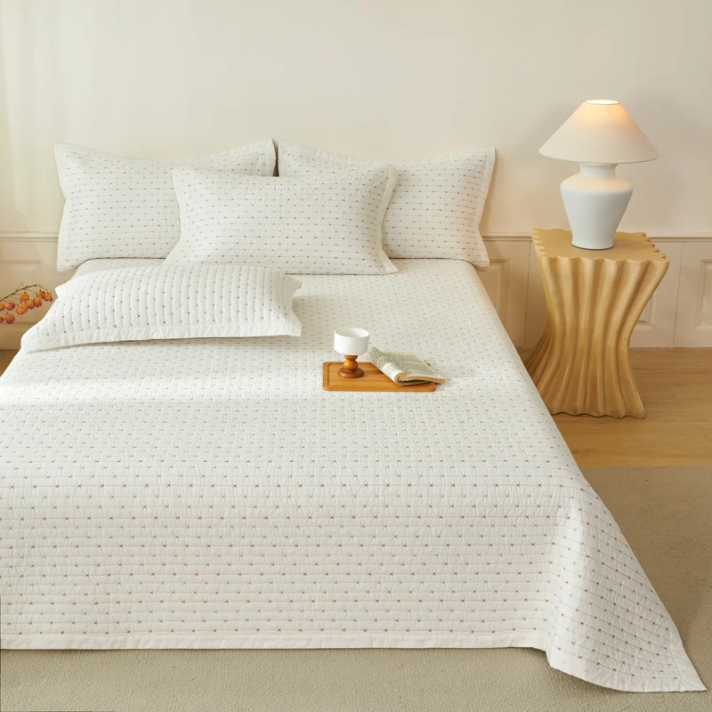 韩式高端60支双面全棉床盖三件套纯色绗缝夹棉床盖四季通用