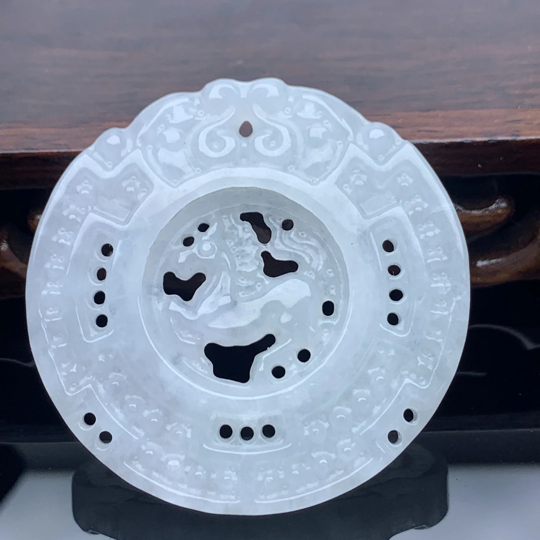 缅甸A货天然翡翠马牌吊坠圆牌糯冰种马到功成挂件项坠时来运转