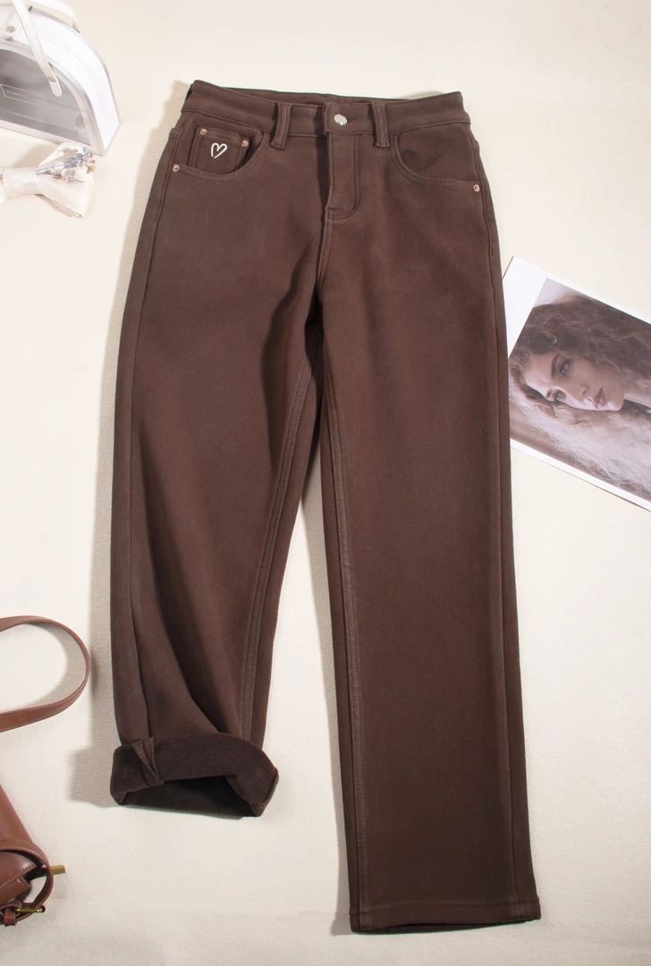 7549-2-冬季小个子九分加绒加厚软牛仔厚料烟管裤