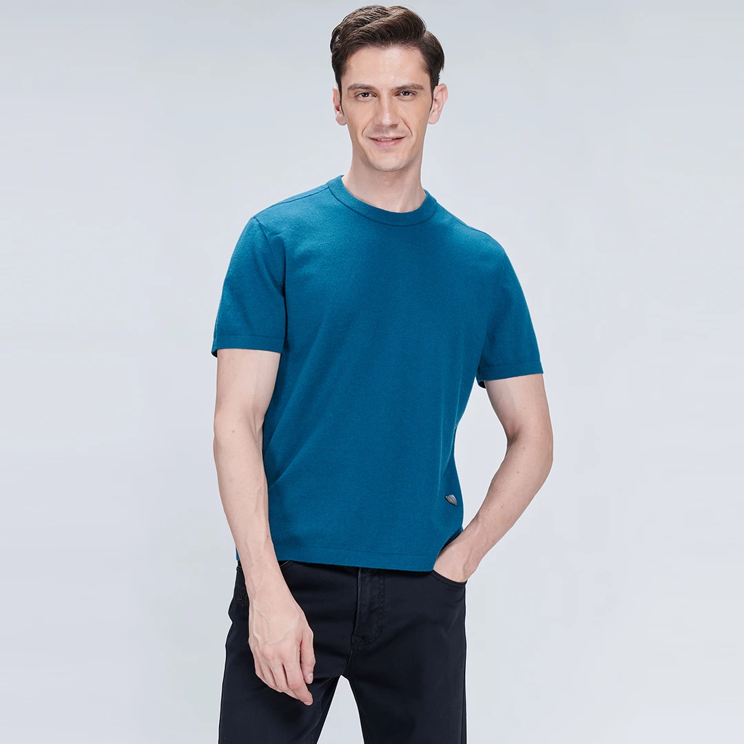 路卡迪龙【山羊绒】纯色舒适简欧风T恤休闲青年圆领180225201