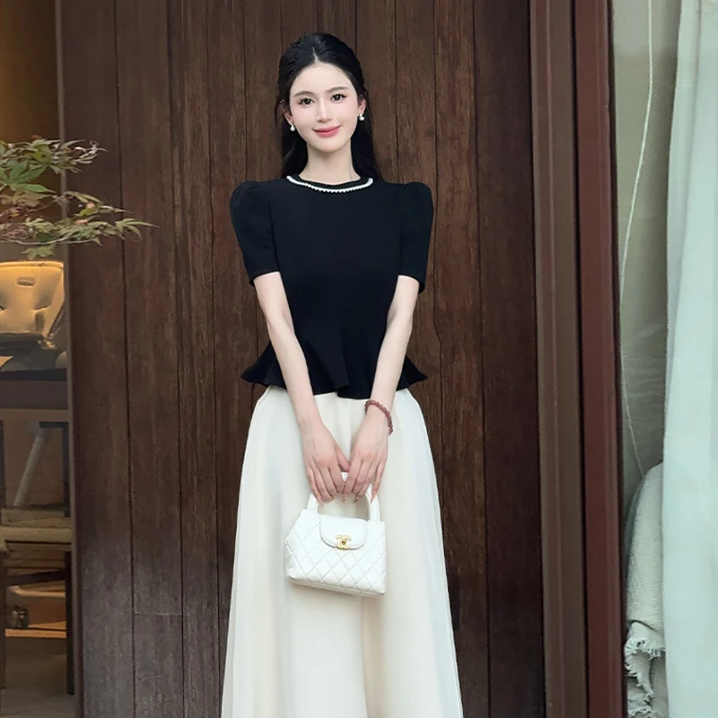 【两件套】【有里布】法式气质套装2025夏季新款上衣半裙两件套D0989