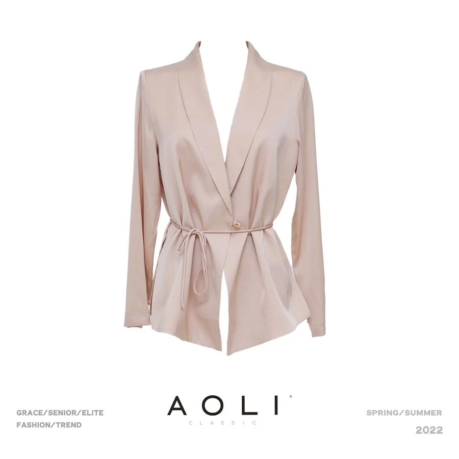 AOLI新款简约风青果领真丝外套0554