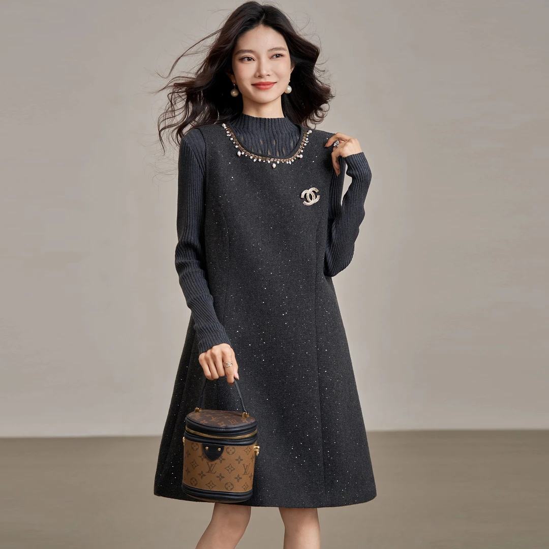 11.27早预告款冬季新款小个子亮丝毛呢背心裙打底衫套装NTS683340