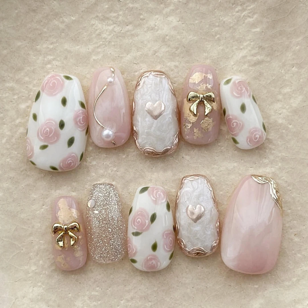 纯真纯手工穿戴甲短款猫眼粉色贝壳可爱风显白美甲指甲贴片成品