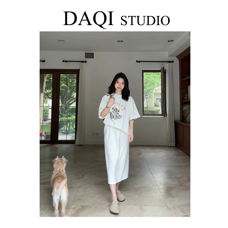 大七穿搭-（韩式优雅）韩国单 2只小狗字母五分袖套装G386-A6908