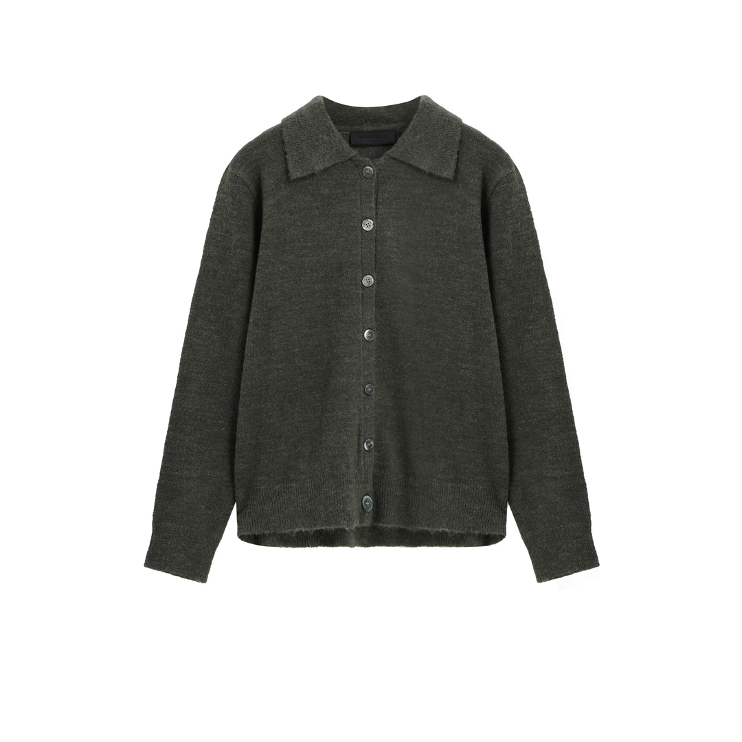 怪兽实验室秋冬新款复古百搭长袖针织毛衣美式开衫翻领针织衫