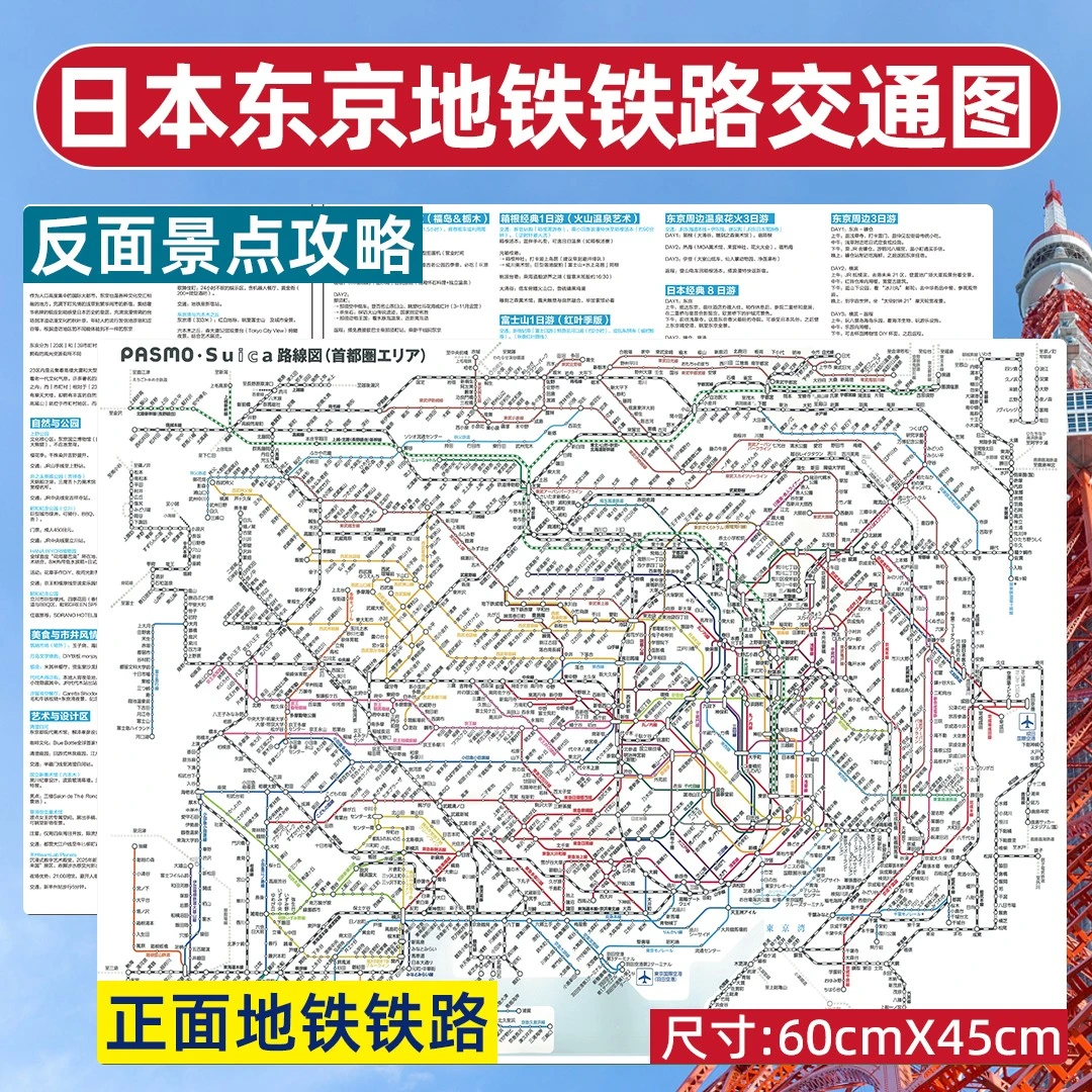 日本东京地铁轨道铁路交通线路自助旅游专用装饰画高清防水耐折