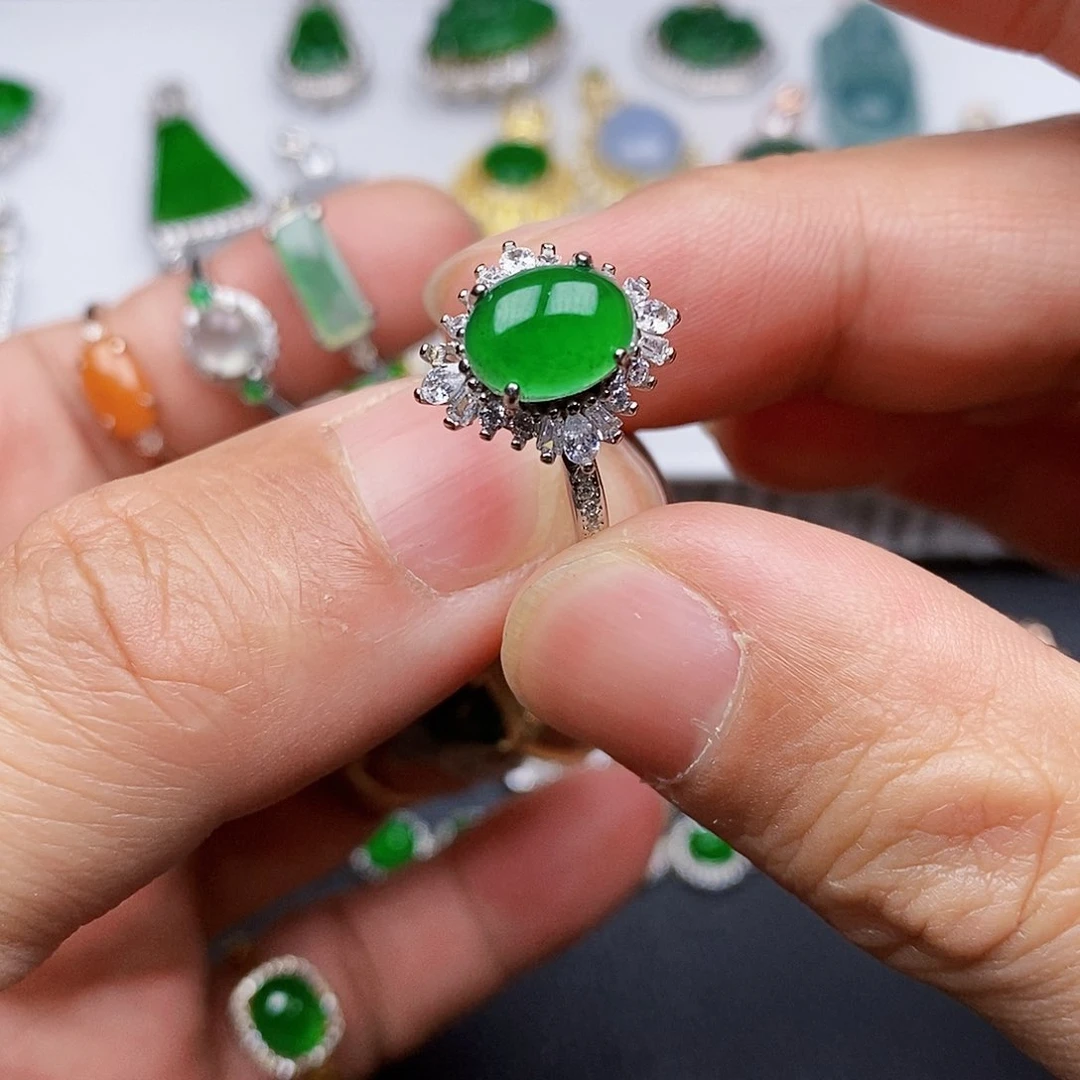 翡翠戒指银S925镶嵌猫*一戒指