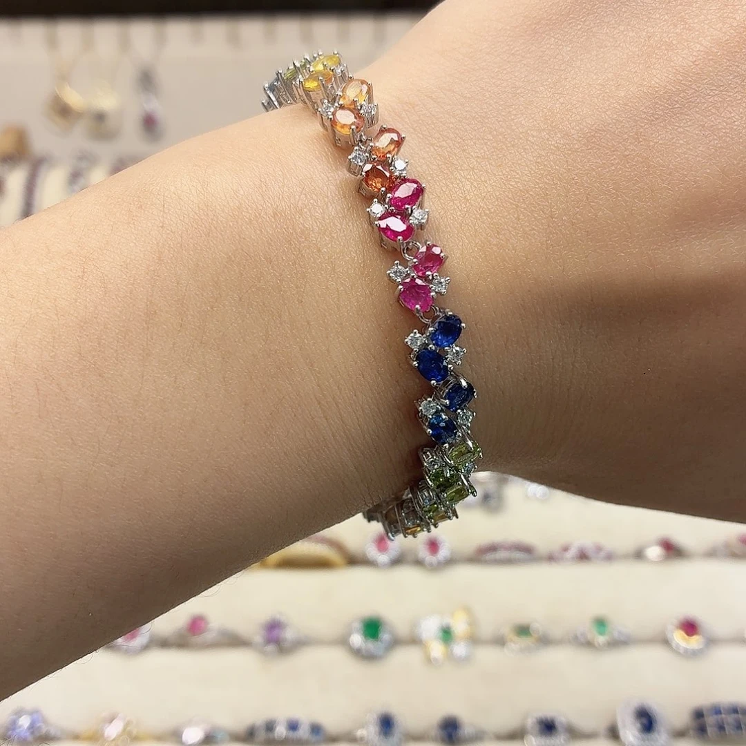 手链银S925镶嵌彩色蓝宝石