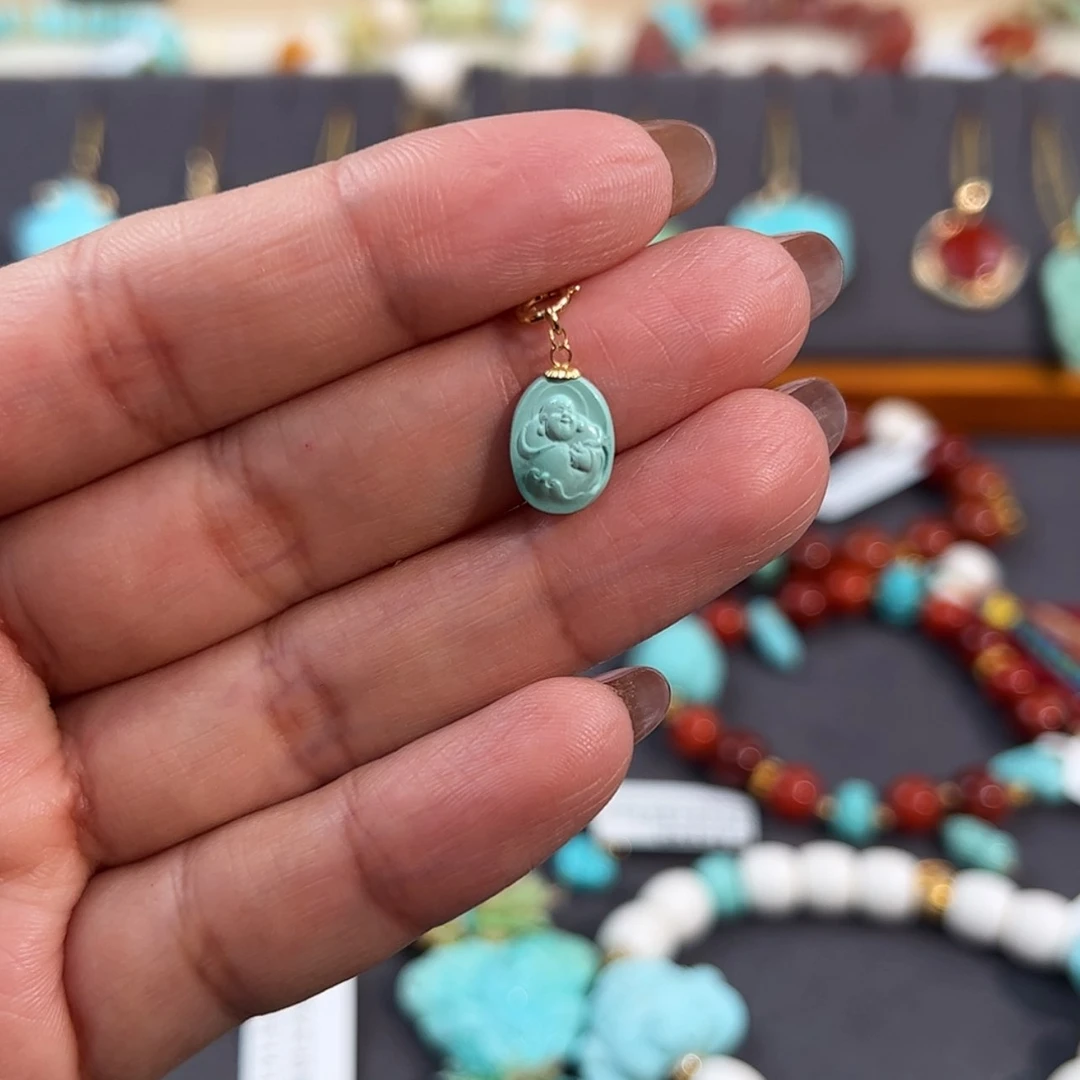 【闪购商品】18K金镶嵌绿松石弥勒佛滴流