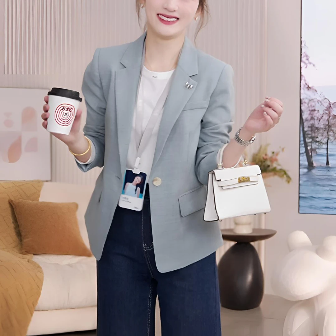 【浅浅海风】2025春款女装口袋一粒扣收腰小个子西装上衣