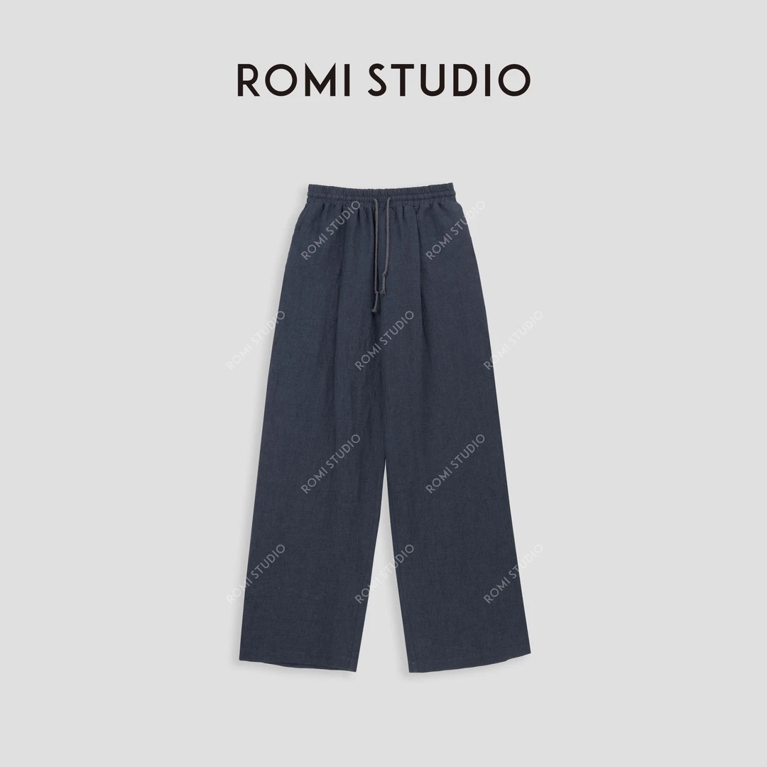 ROMI STUDIO“率性优雅” %亚麻酵洗加软透气直筒休闲裤24SSK361