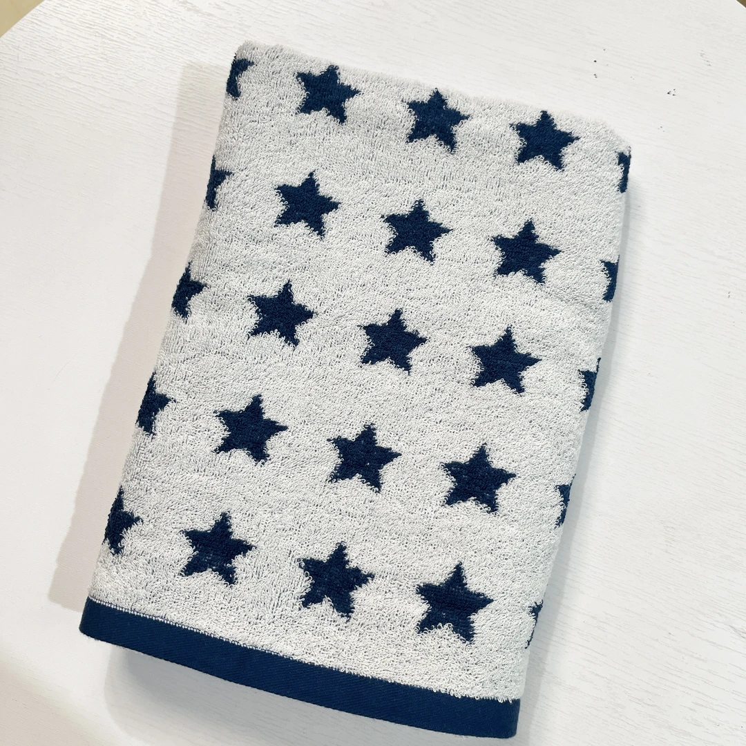 小梅家纯棉浴巾深蓝色星星尺寸70x140cm成人洗澡巾柔软吸水不掉毛