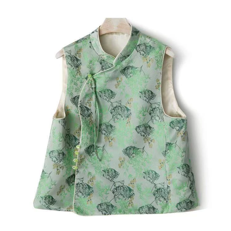 217春季新中式国风宋锦马甲背心高端气质显瘦洋气提花坎肩