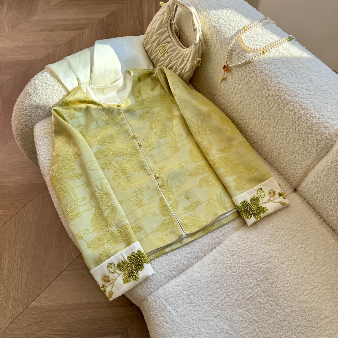 雪儿推荐《荷塘月色》幂幂同款春装桑蚕丝新中式国风女装外套3872