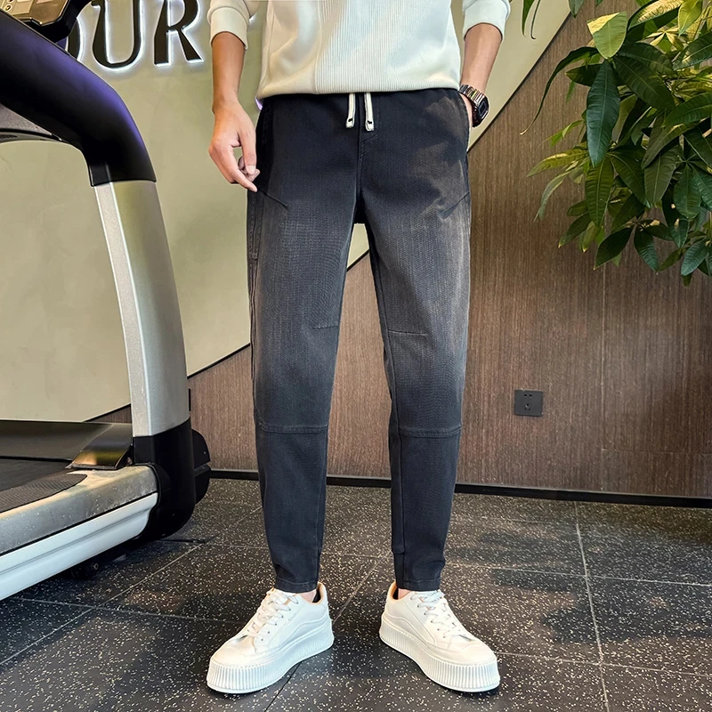 仓石一树男士春秋款直筒束脚九分牛仔裤男装新款休闲百搭哈伦长裤