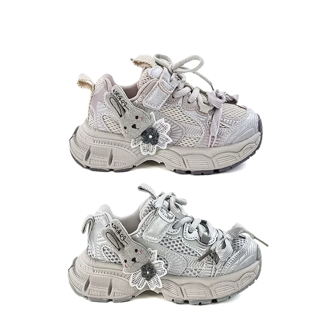 女童鞋子运动鞋轻便跑步软底春秋2025新款网面透气女孩儿童老爹鞋