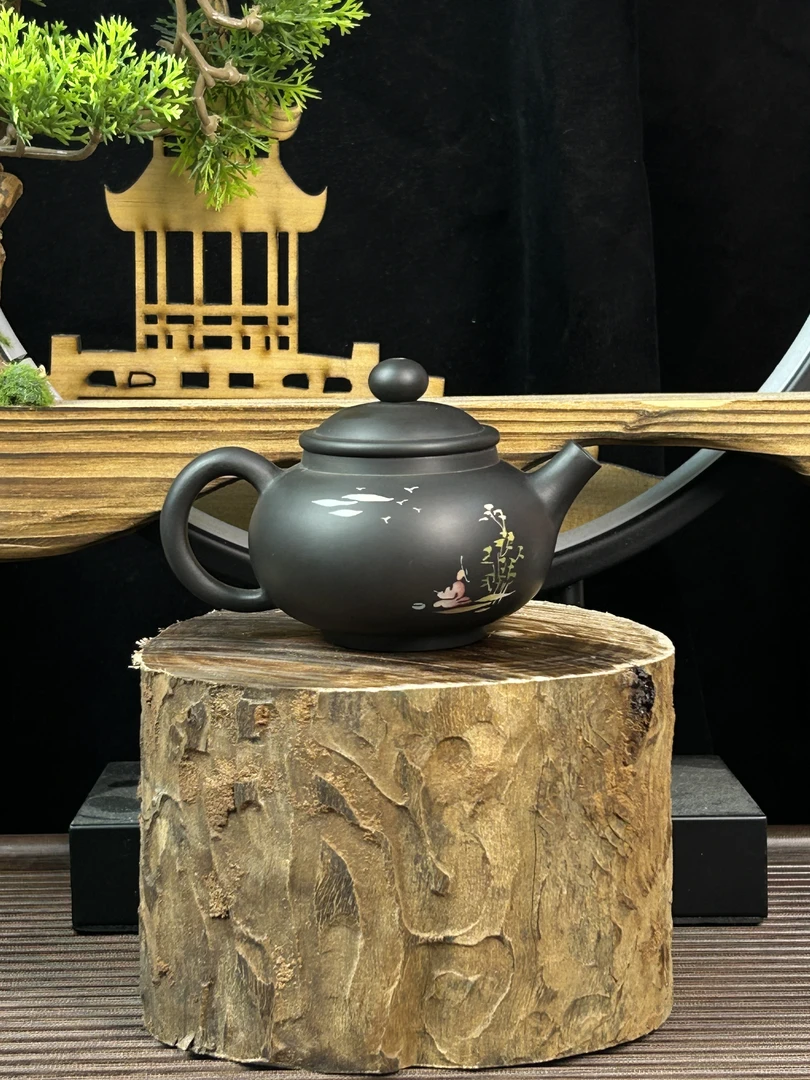 紫陶云南建水紫陶<根艺阴刻阳填约120ml>精美茶具送礼手工茶壶