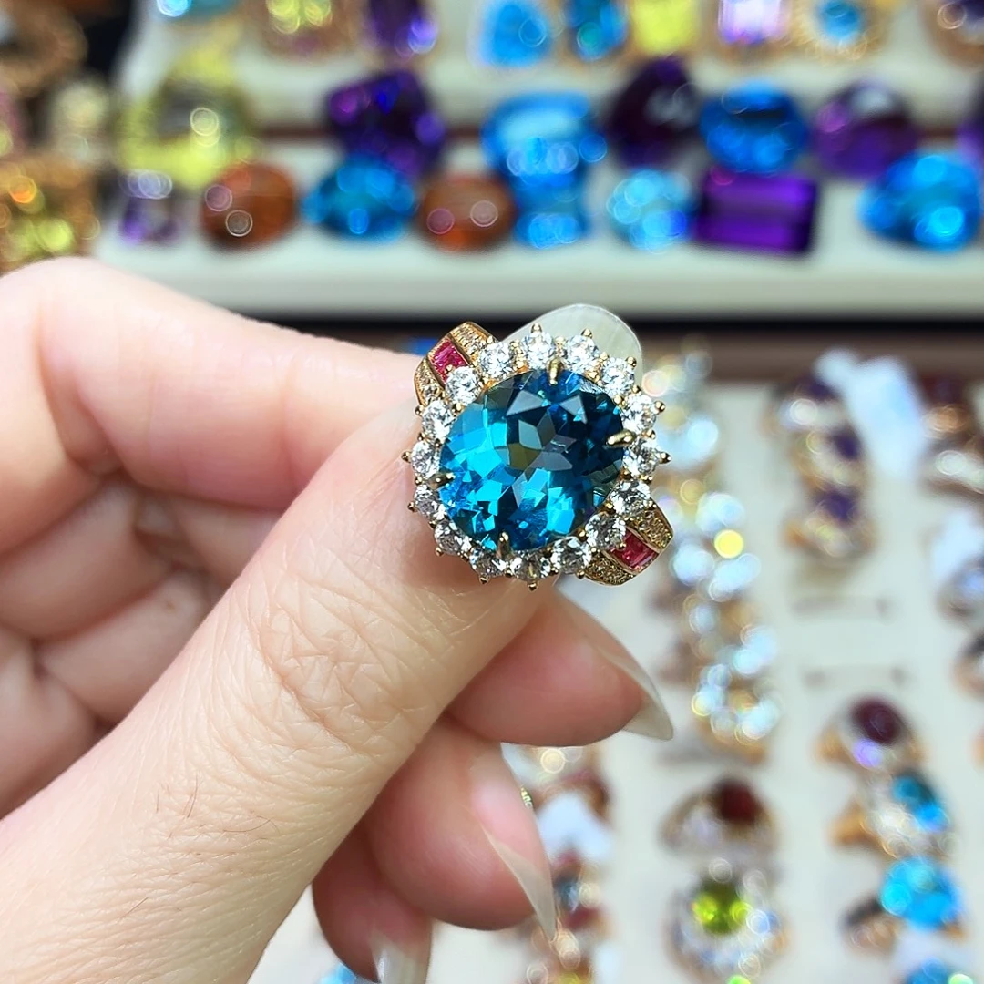 托帕石戒指银S925镶嵌