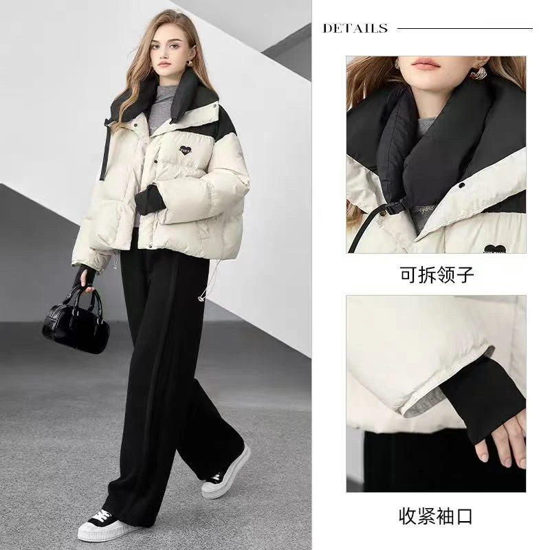 251105001长袖小个子短款秋冬冬季连帽拼接女立领外套