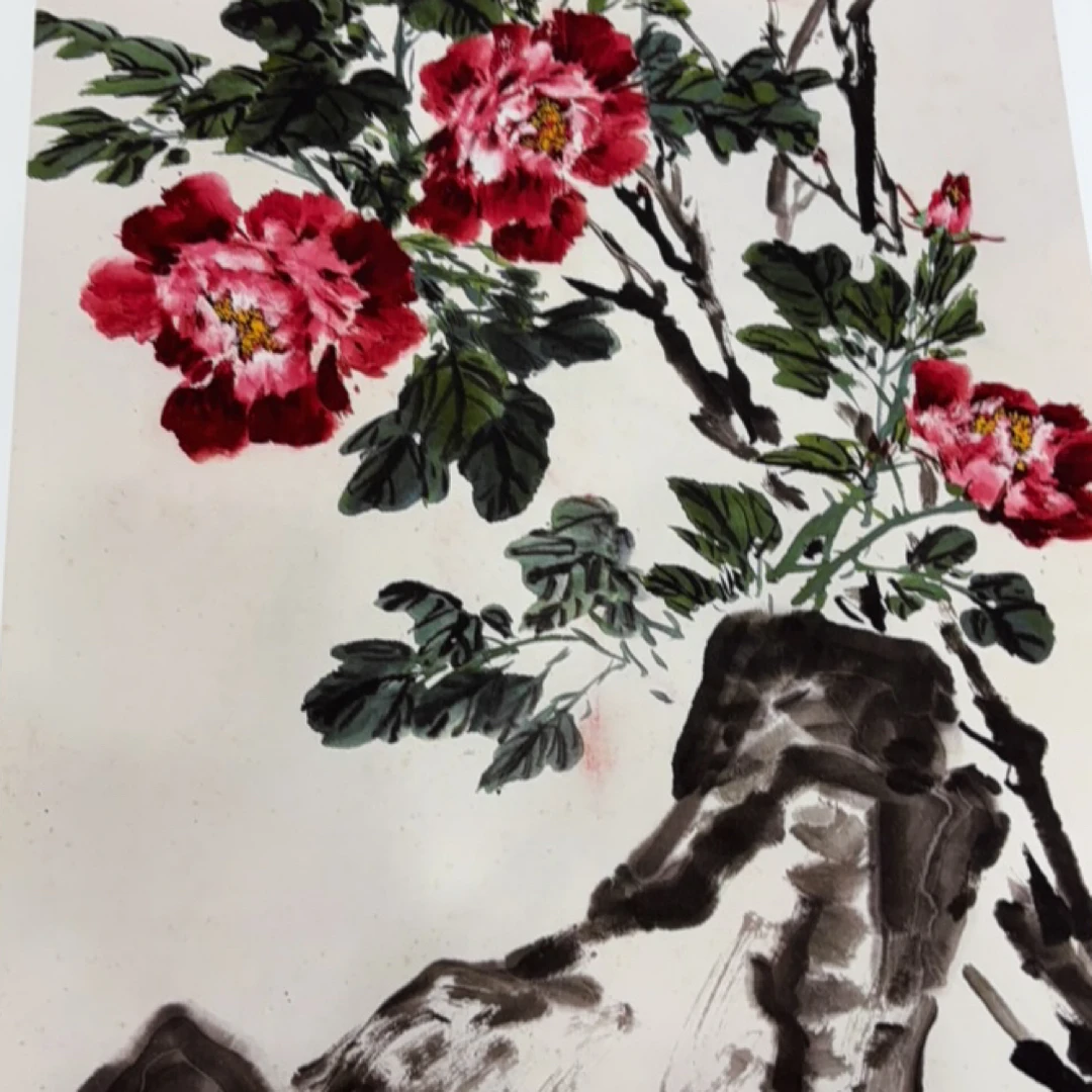 蝴蝶牡丹花朵石头年画