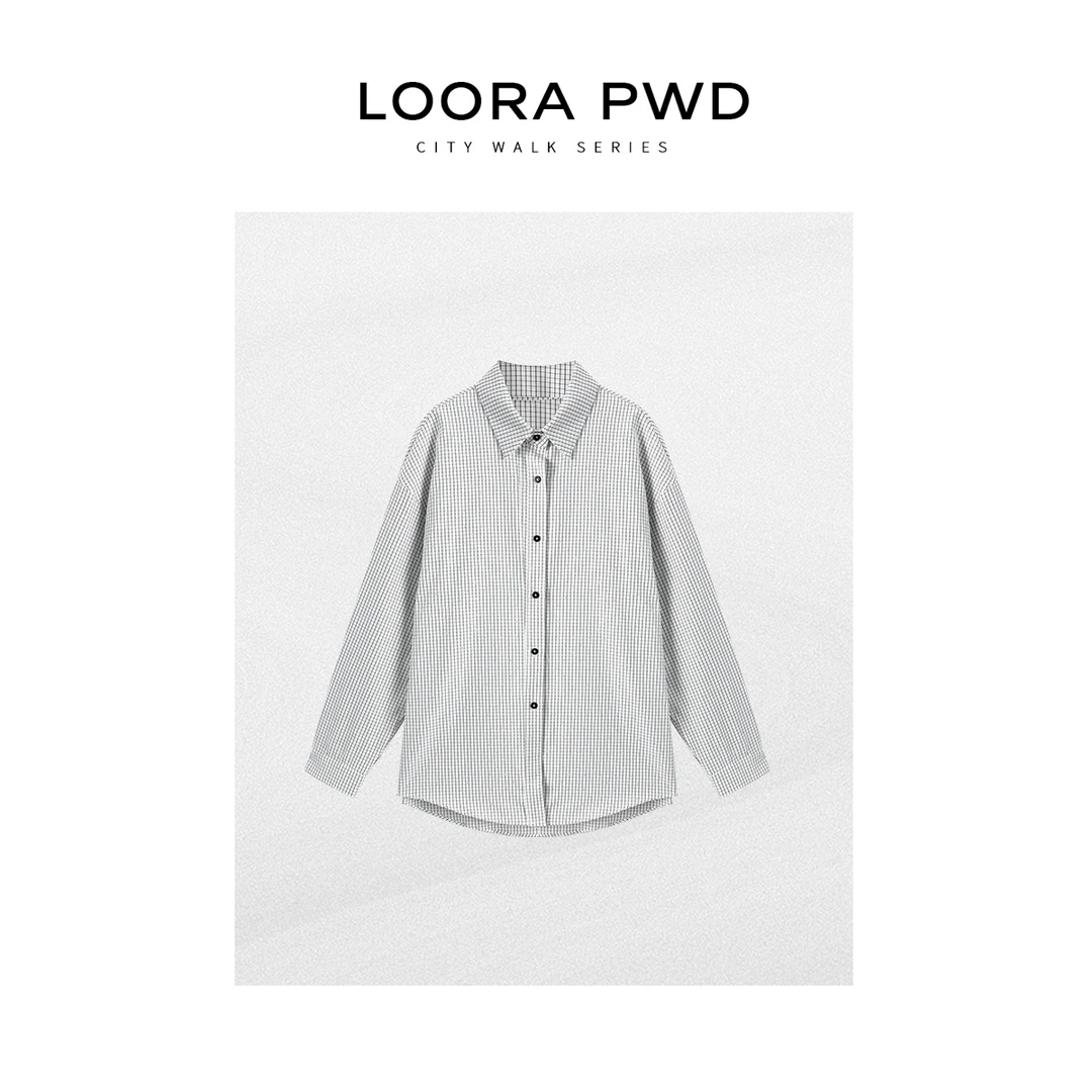 LOORAPWD/罗拉密码【棉】线条感翻领宽松格子衬衫25CJBH0053N