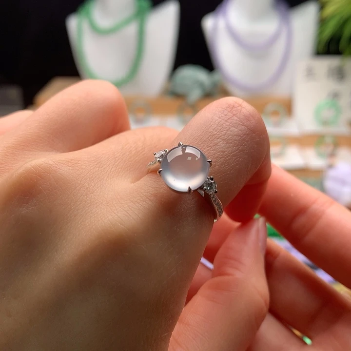 翡翠18K金镶嵌戒指天然缅甸A货翡翠