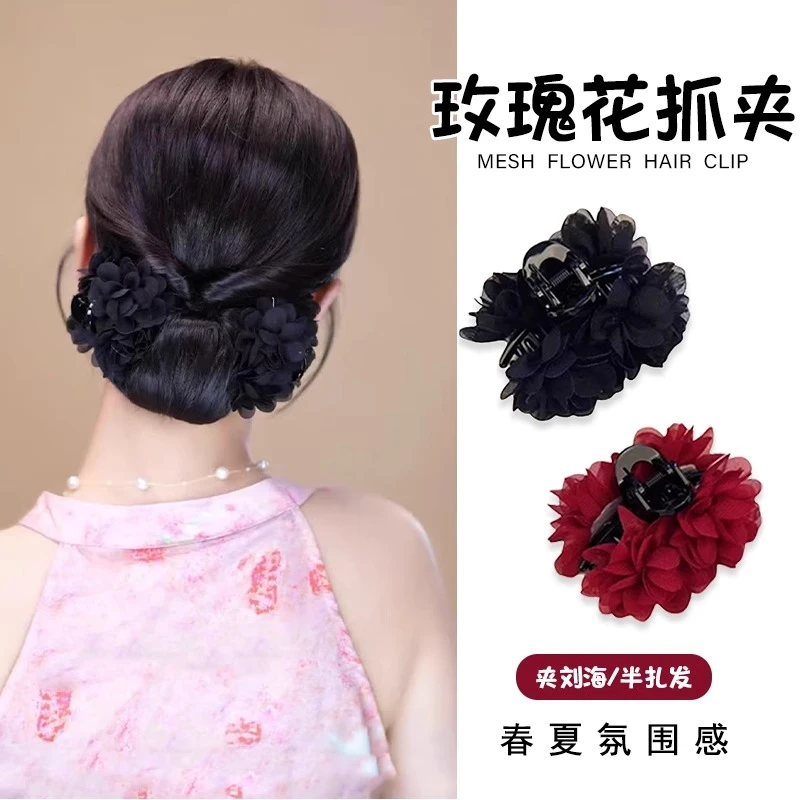 玫瑰花朵小抓夹精灵耳发夹高颅顶刘海夹前额侧边夹半扎发夹子头饰