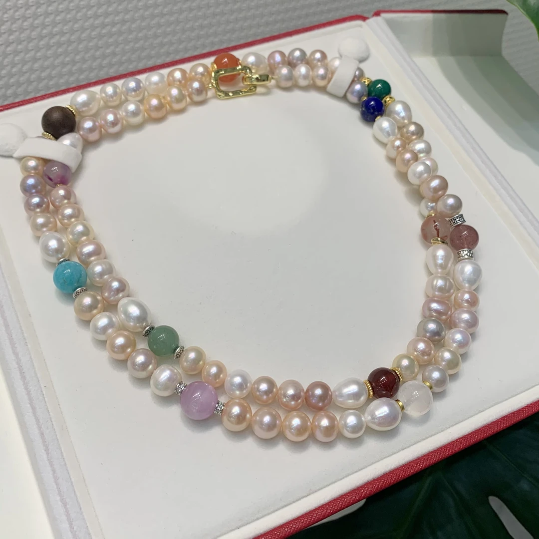 合金项链 天然长款糖果珠珠项链时尚气质百搭