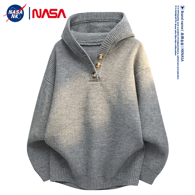NASA联名美式连帽毛衣情侣秋冬季宽松潮流高级感休闲针织外套男款