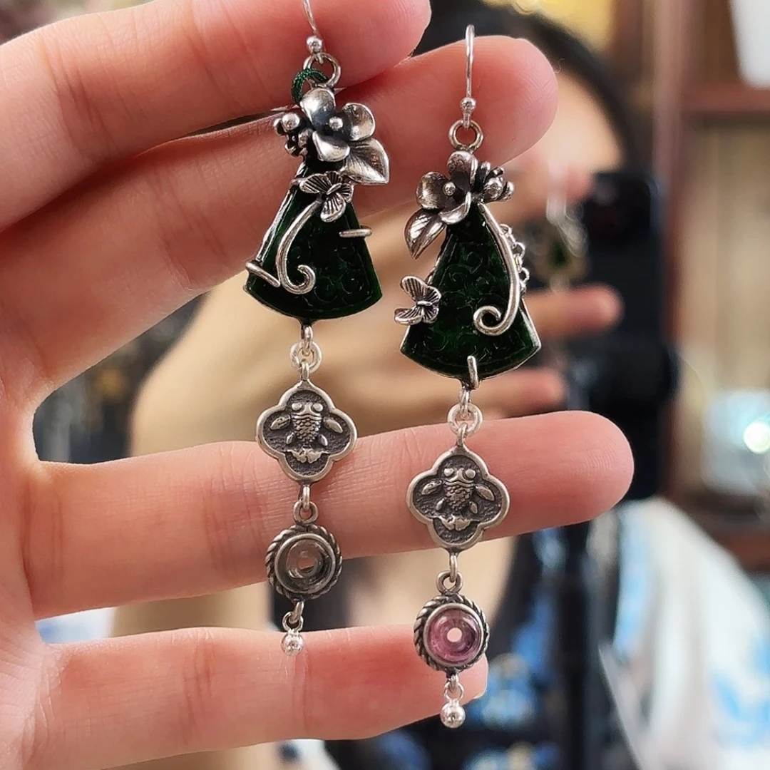 翡翠银S925镶嵌耳饰