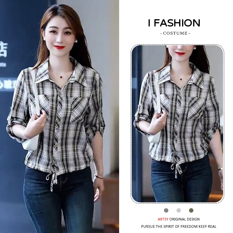 慵懒风气质休闲短袖衬衫女2025年春秋季新款小众遮肉翻领开衫上衣