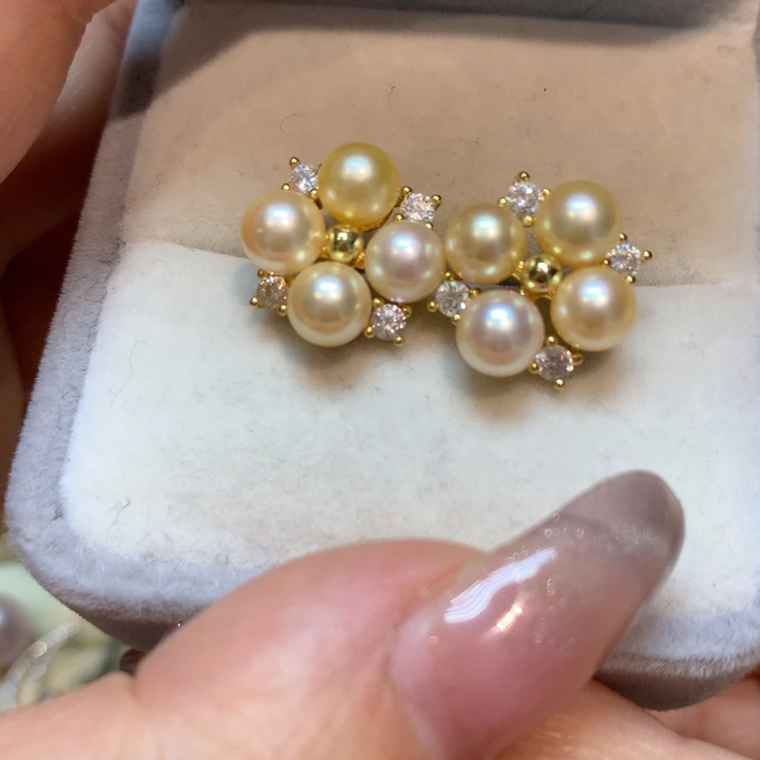 海水珍珠耳饰银S925镶嵌