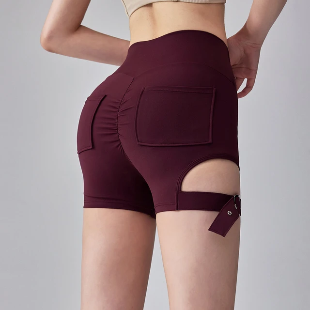 健身女孩蜜桃提臀瑜伽短裤高腰腿环工装热裤速干高弹运动三分