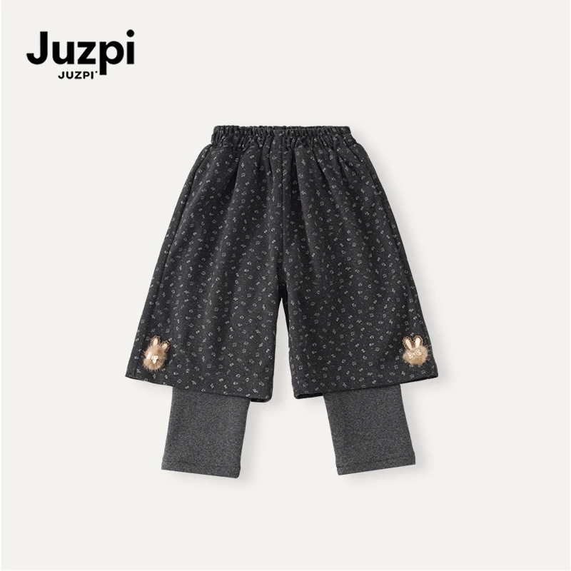 橘止皮·【420g】女童休闲裤冬季童装加厚一体绒假两件碎花裤Q251037