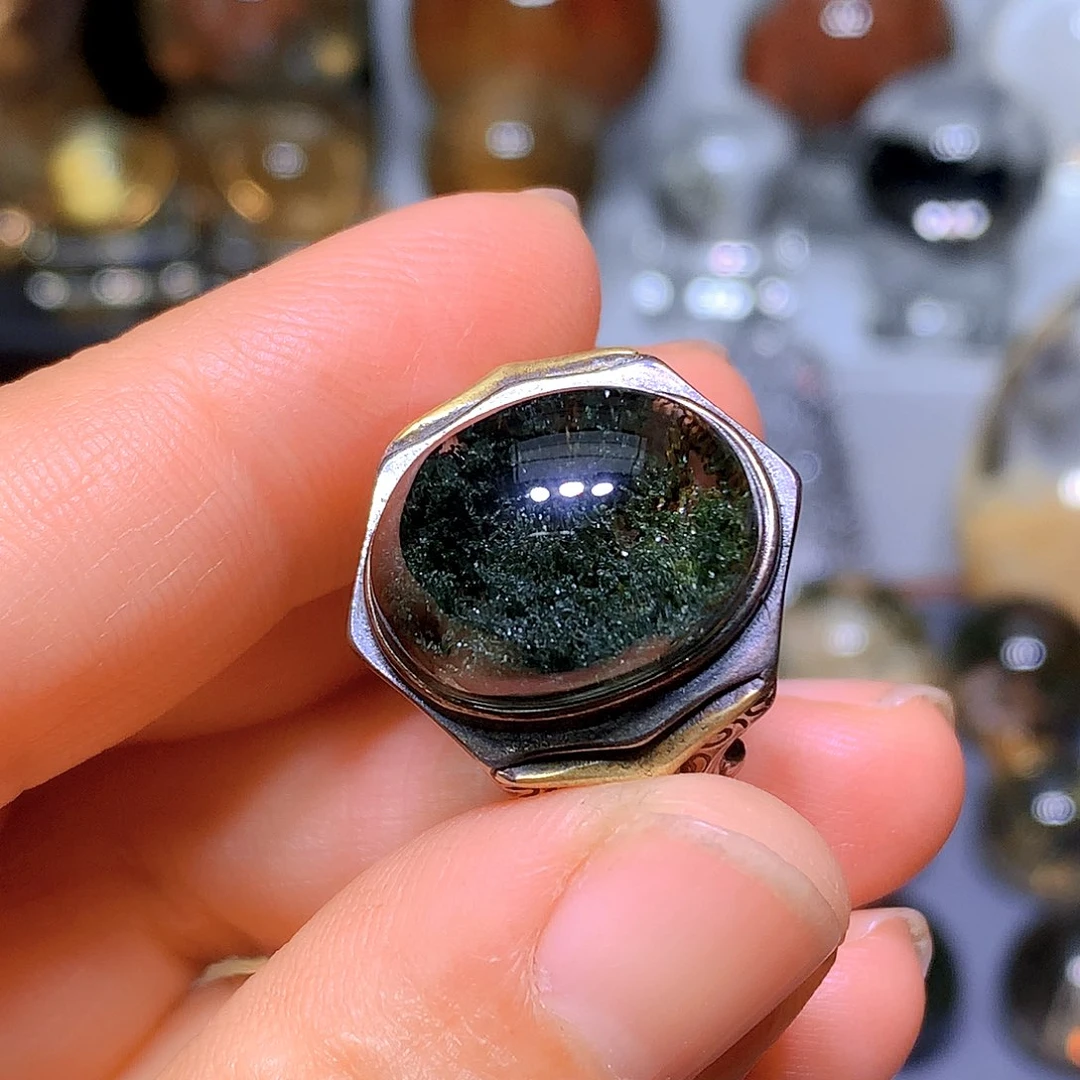 水晶戒指银S925镀金镶嵌天然水晶