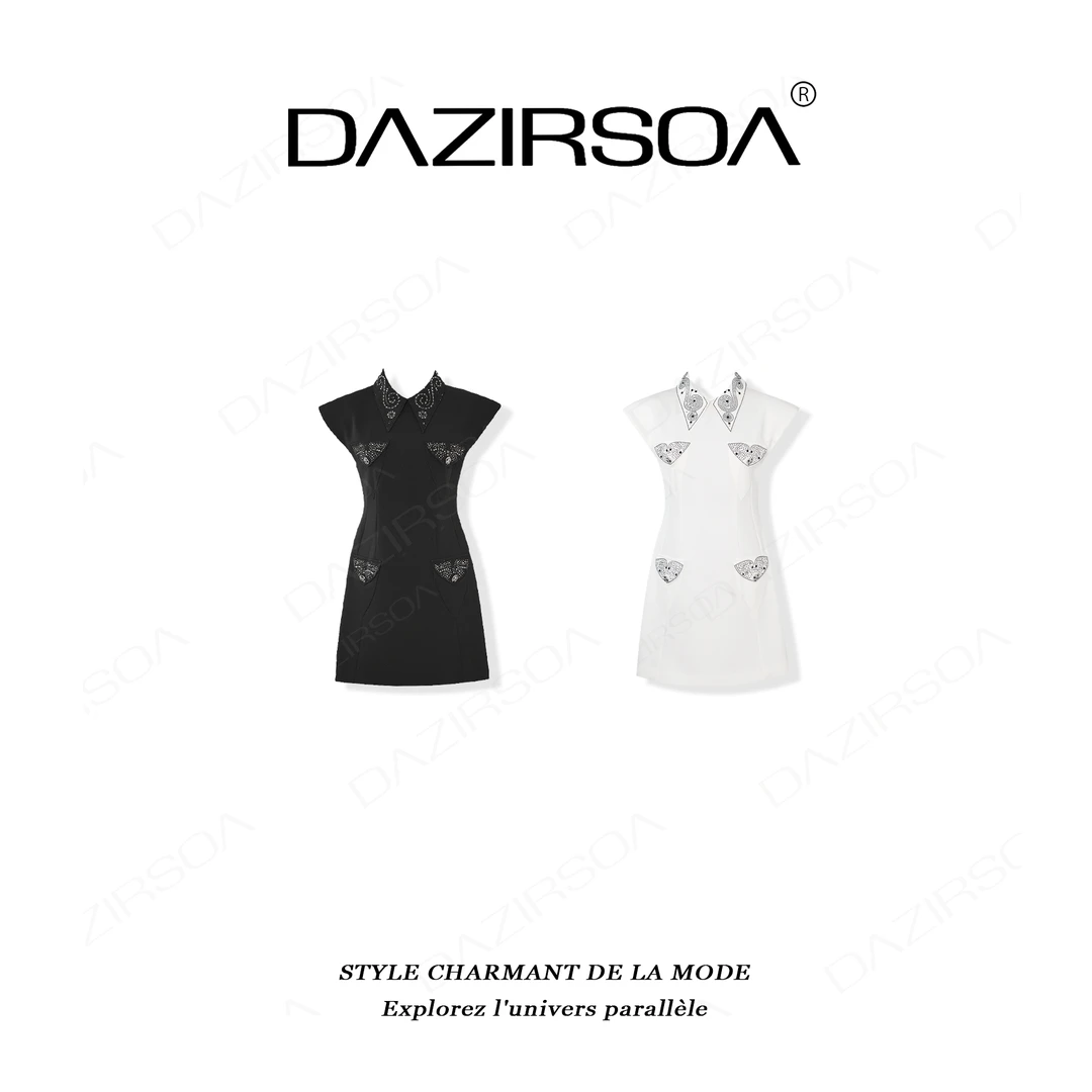 DAZIRSOA/达姿“翩然光彩”时尚百搭拼接立体钉钻个性连衣裙 AA218
