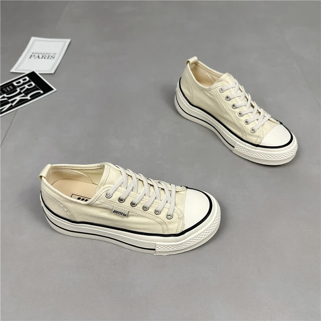 薄款休闲帆布鞋女2025夏季新款韩版厚底一脚蹬透气休闲百搭板鞋