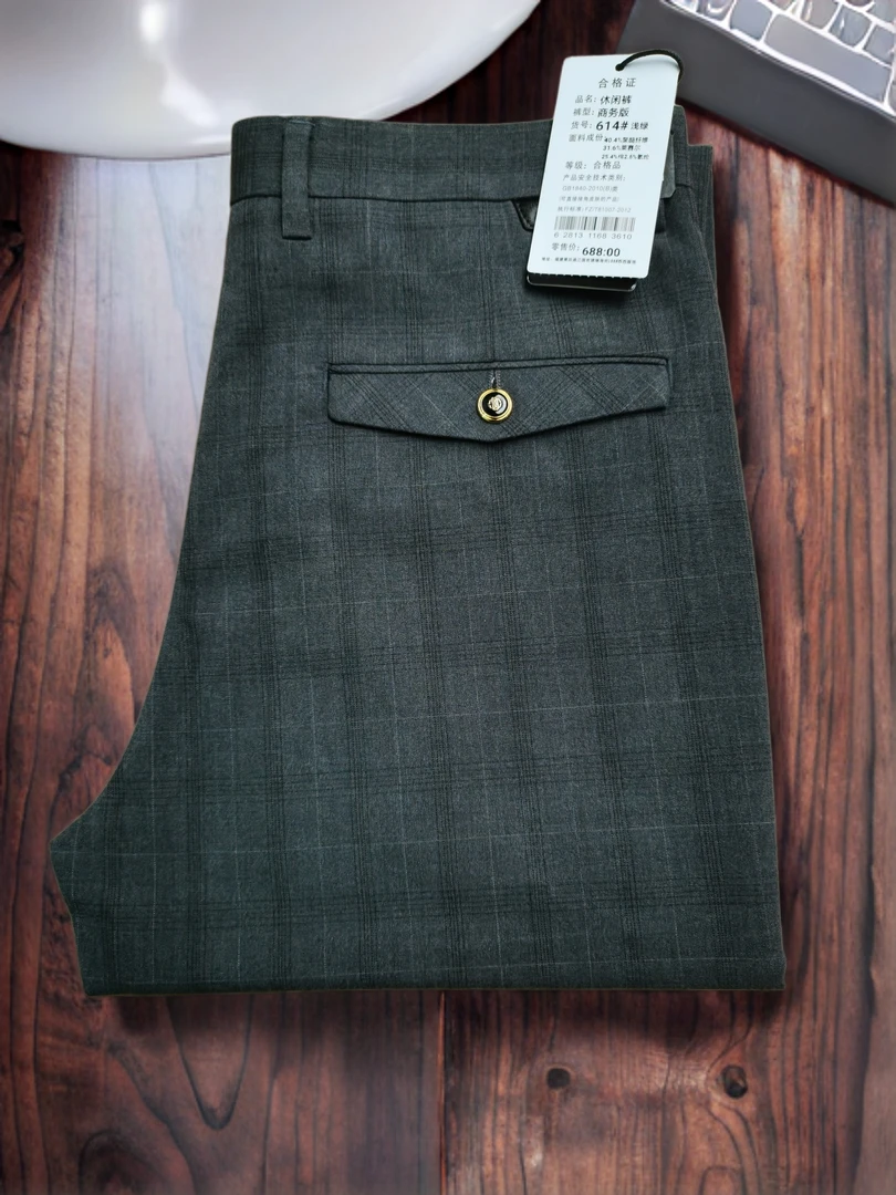 高级灰直筒春夏休闲裤格子时尚百搭男士休闲裤