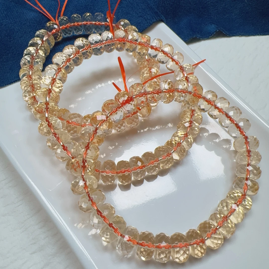 【伟伟鉴定】黄水晶 净体 刻面算盘珠手串 约10 多样性发货发一件